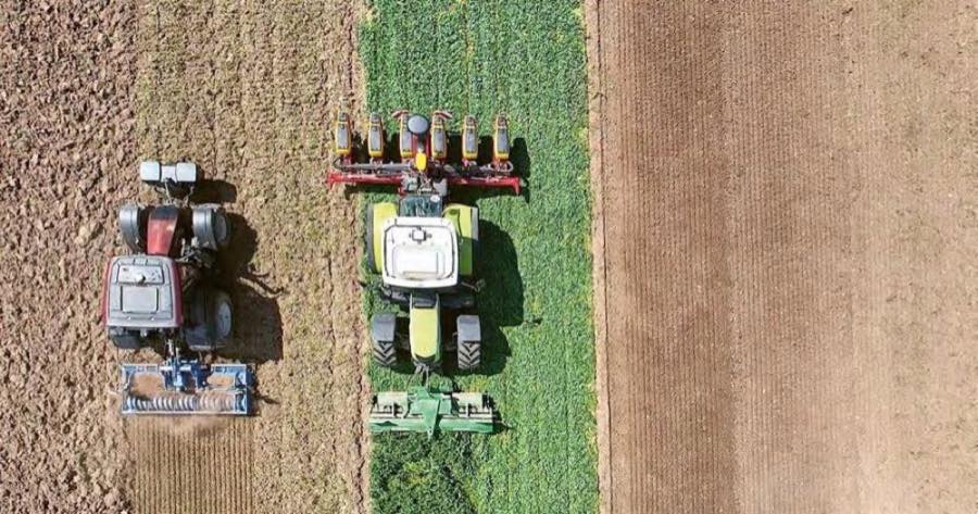 Versuchsanlage in Teningen mit Mulchsaat, Direktsaat und Pflugvariante